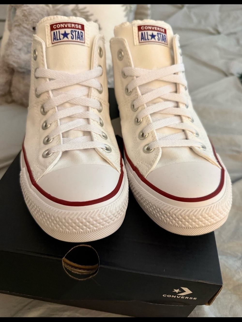 Converse White High-Top Sneakers with Red Accent